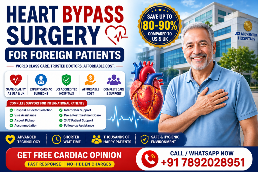 Heart bypass surgery in India for foreign patients with affordable cost, expert cardiac surgeons and JCI accredited hospitals