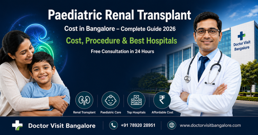 Paediatric renal transplant cost in Bangalore showing child recovery with parent, expert doctor and modern hospital with affordable treatment options